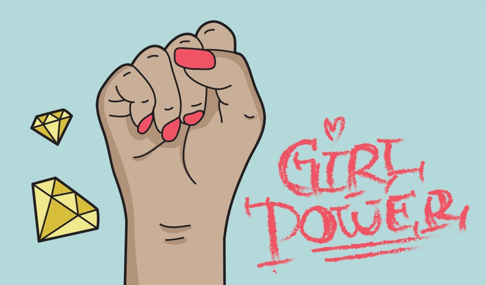 Knuten näve, diamanter och texten Girl Power