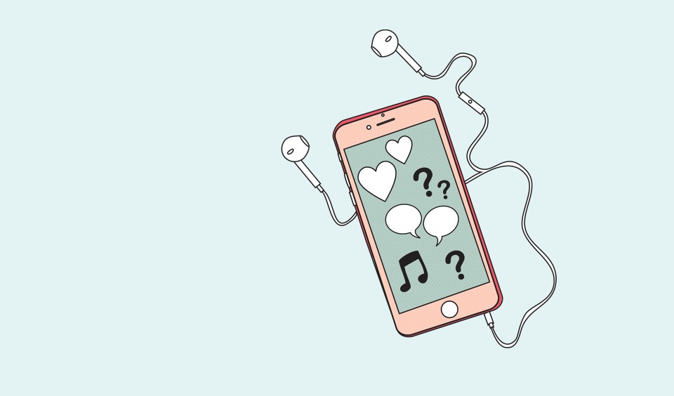 Mobiltelefon med hörlurar