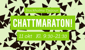 Text på grön bakgrund "Stockholms Tjejjour: CHATTMARATON! 11 okt Kl 9:30-21:30"