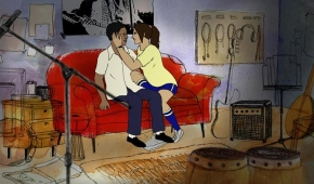 Två sitter på en soffa, ur filmen Sex på kartan